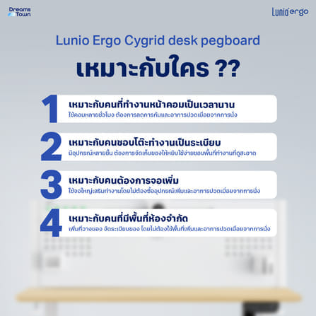 แผงจัดระเบียบตั้งโต๊ะ LUNIO ERGO รุ่น CYGRID DESK PEGBOARD WHITE_1
